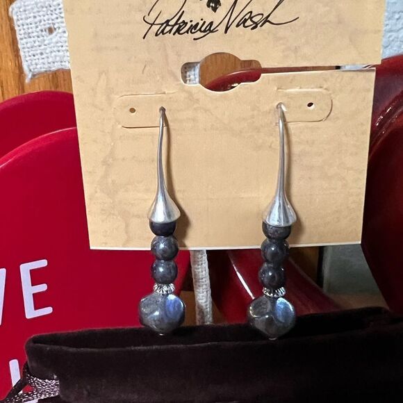 `NWT Patricia Nash Silver and Blue Fishhook Drop Earrings #PNER - Picture 2 of 4